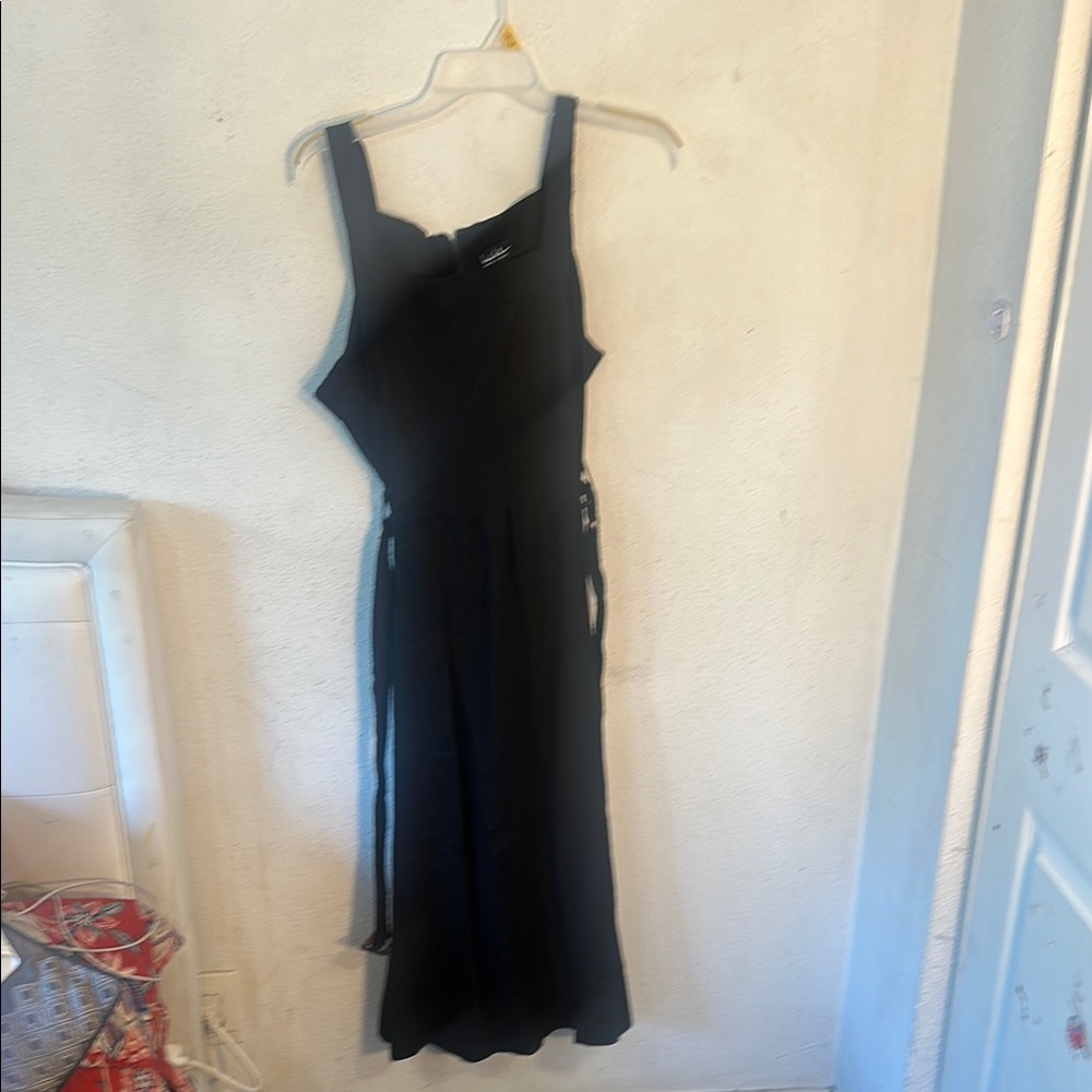 Nicole Miller Black Sleeveless Square Neck Midi Dress